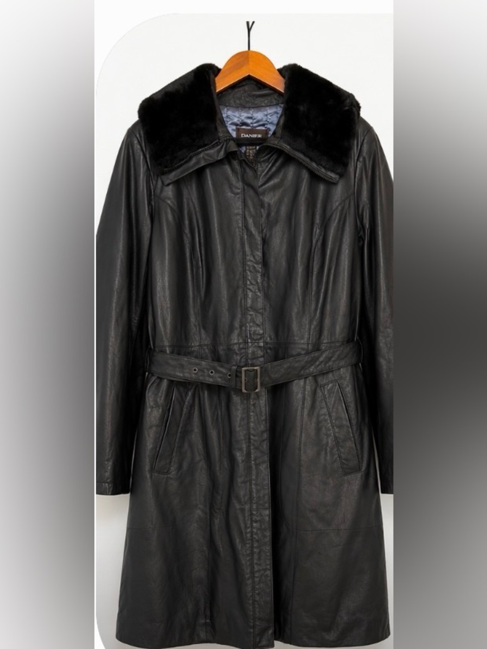 Danier Genuine Leather Coat with Faux Fur Collar Women's XXL Black